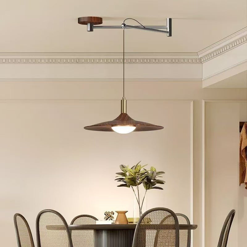 Creative Walnut & Iron LED Chandelier – Nordic Rocker Arm Pendant Light for Dining Room, Living Room & Bedroom