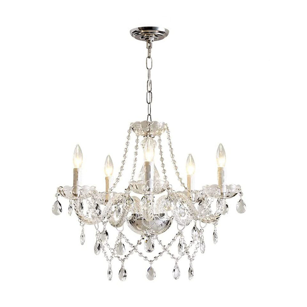 European Style 5-Head Crystal Chandelier – Elegant Storm Lantern Pendant Light for Living Room & Bedroom