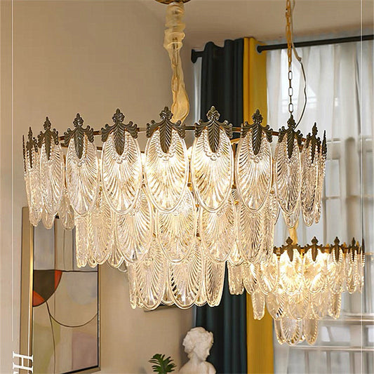 Creative Glass LED Chandelier – Multi-Layer Iron Pendant Light for Living Room & Bedroom | 3 Sizes & 5 Light Options