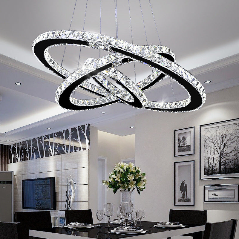 Stainless Steel Ring Crystal Chandelier – Modern Fishing Line Pendant Light | Remote Control | 20cm & 30cm