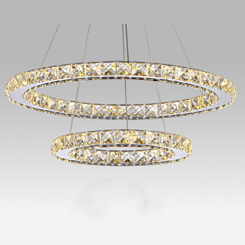Stainless Steel Ring Crystal Chandelier – Modern Fishing Line Pendant Light | Remote Control | 20cm & 30cm