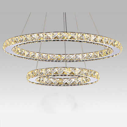 Stainless Steel Ring Crystal Chandelier – Modern Fishing Line Pendant Light | Remote Control | 20cm & 30cm