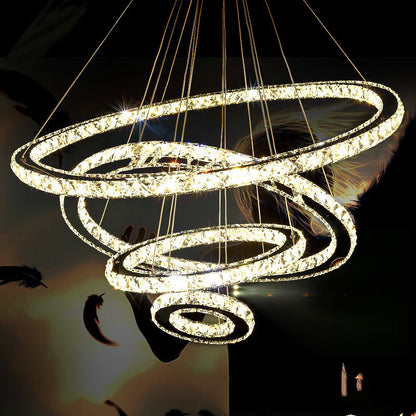 Stainless Steel Ring Crystal Chandelier – Modern Fishing Line Pendant Light | Remote Control | 20cm & 30cm