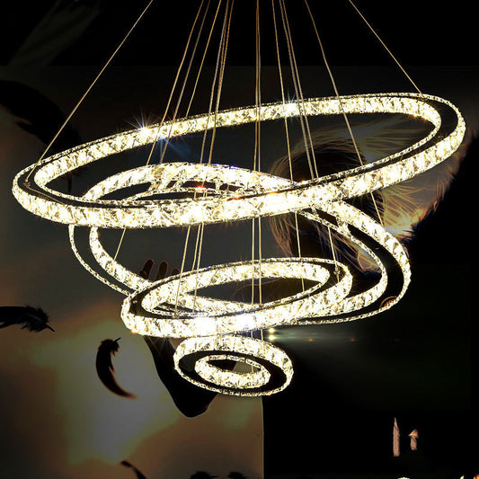 Stainless Steel Ring Crystal Chandelier – Modern Fishing Line Pendant Light | Remote Control | 20cm & 30cm