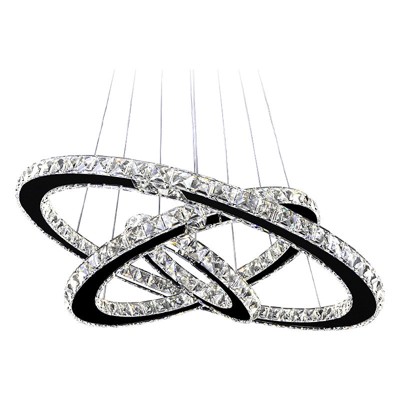 Stainless Steel Ring Crystal Chandelier – Modern Fishing Line Pendant Light | Remote Control | 20cm & 30cm