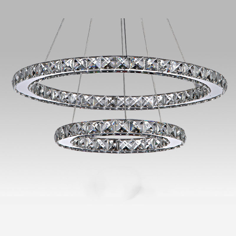 Stainless Steel Ring Crystal Chandelier – Modern Fishing Line Pendant Light | Remote Control | 20cm & 30cm
