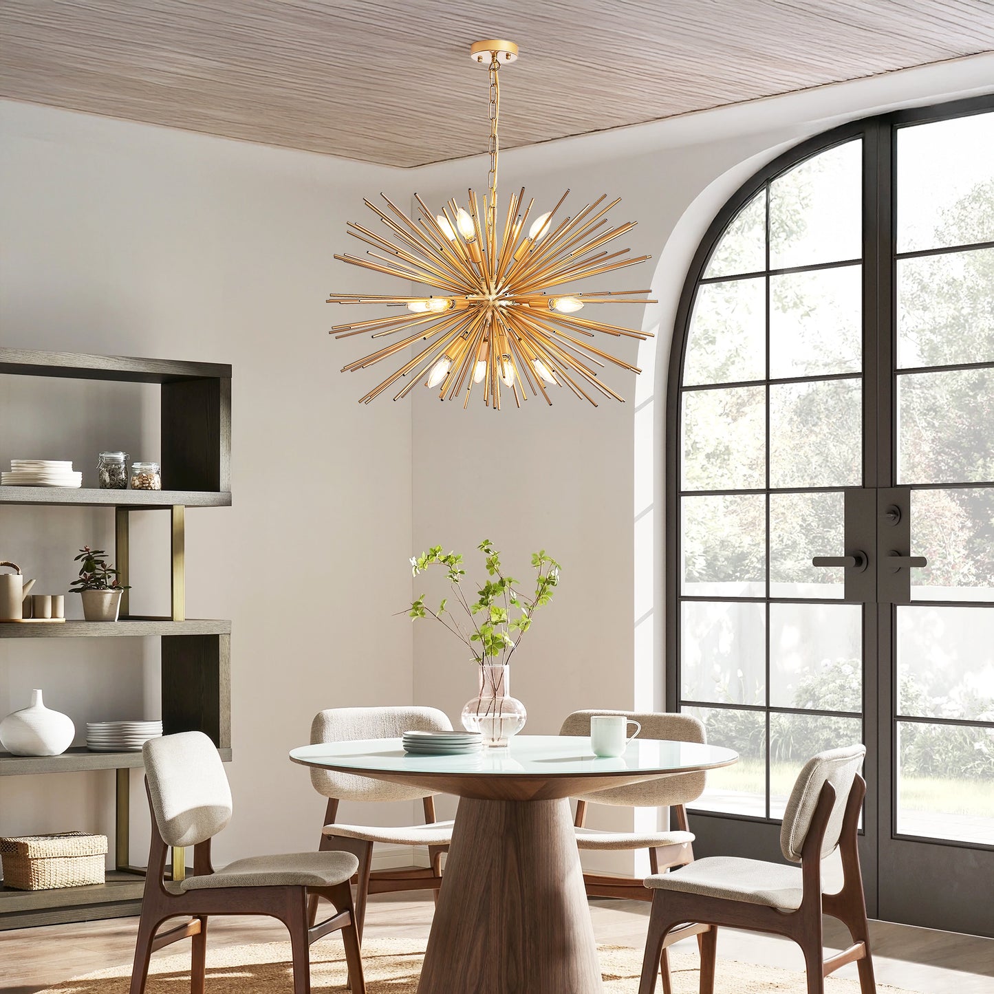 29" Mid-Century Modern 12-Light Gold Sputnik Chandelier – Starburst Pendant Light for Living Room, Dining Room & Foyer