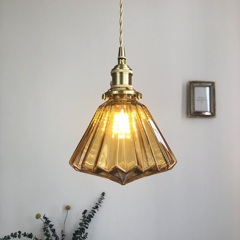 Japanese-Style Brass & Glass Pendant Light – Nordic LED Chandelier for Living Room & Bedroom