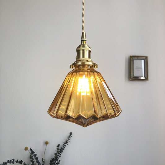Japanese-Style Brass & Glass Pendant Light – Nordic LED Chandelier for Living Room & Bedroom