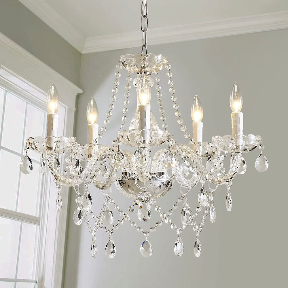 European Style 5-Head Crystal Chandelier – Elegant Storm Lantern Pendant Light for Living Room & Bedroom