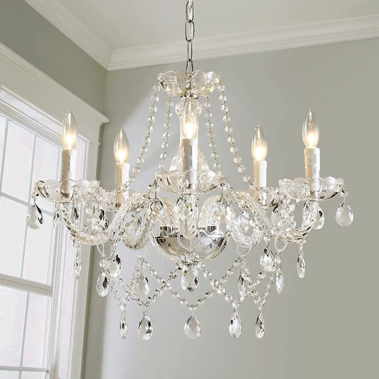 European Style 5-Head Crystal Chandelier – Elegant Storm Lantern Pendant Light for Living Room & Bedroom