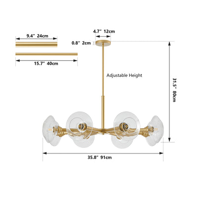 36" Modern Gold 8-Light Sputnik Chandelier – Mid-Century Clear Glass Pendant Light for Dining Room, Living Room & Kitchen