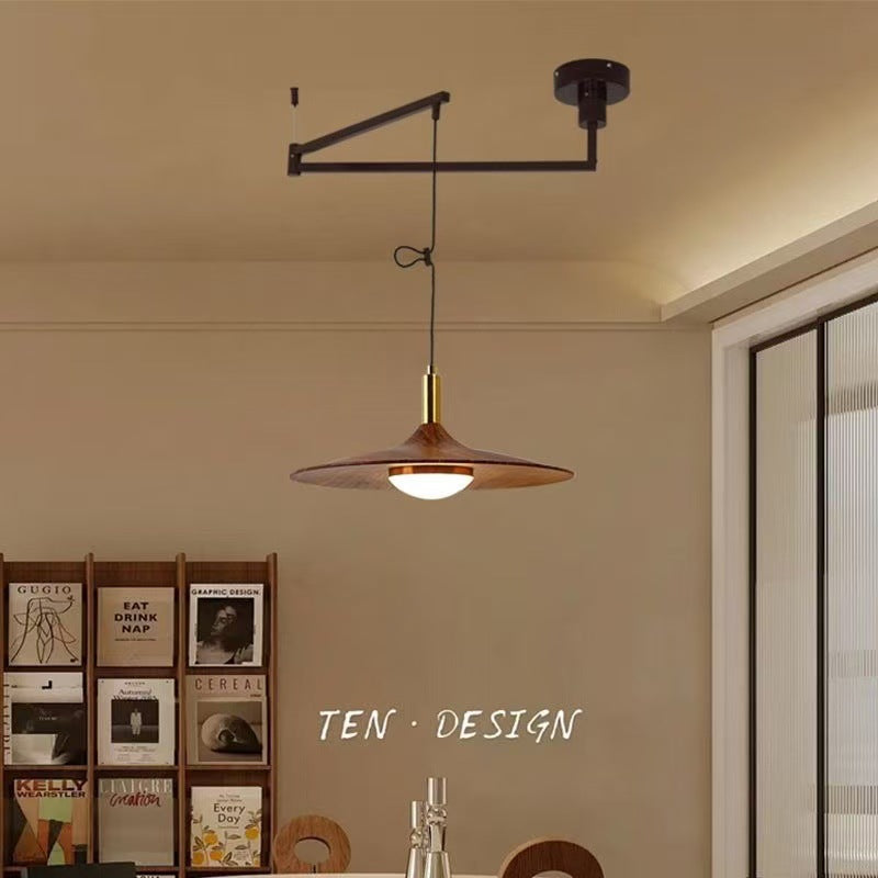 Creative Walnut & Iron LED Chandelier – Nordic Rocker Arm Pendant Light for Dining Room, Living Room & Bedroom