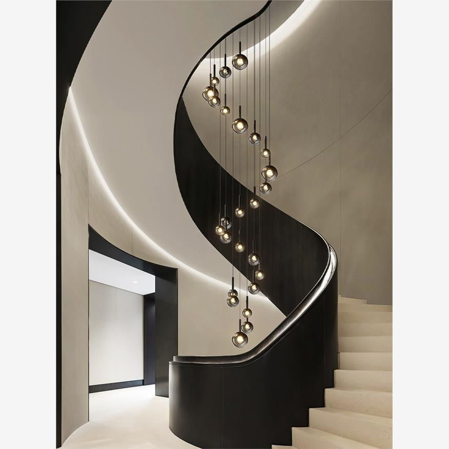 Luxury Rotating Staircase Glass Chandelier – Modern LED Long Pendant Light for High Ceilings & Foyers