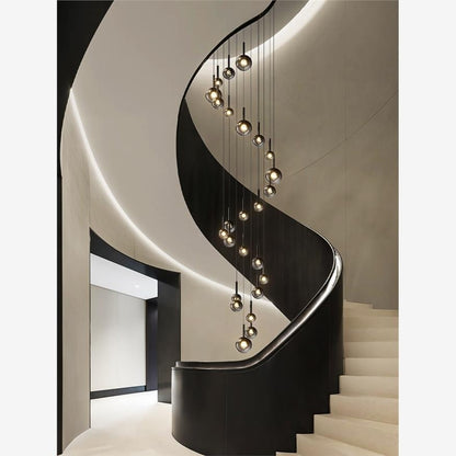 Luxury Rotating Staircase Glass Chandelier – Modern LED Long Pendant Light for High Ceilings & Foyers
