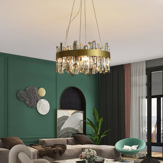 Modern Simple Crystal Chandelier – Stainless Steel Pendant Light for Living Room, Dining Room & Bedroom | 5 Sizes