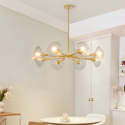 36" Modern Gold 8-Light Sputnik Chandelier – Mid-Century Clear Glass Pendant Light for Dining Room, Living Room & Kitchen