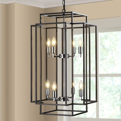 8-Light Lantern Tiered Chandelier – Industrial Farmhouse Pendant Light for Foyer, Hallway & Kitchen Island