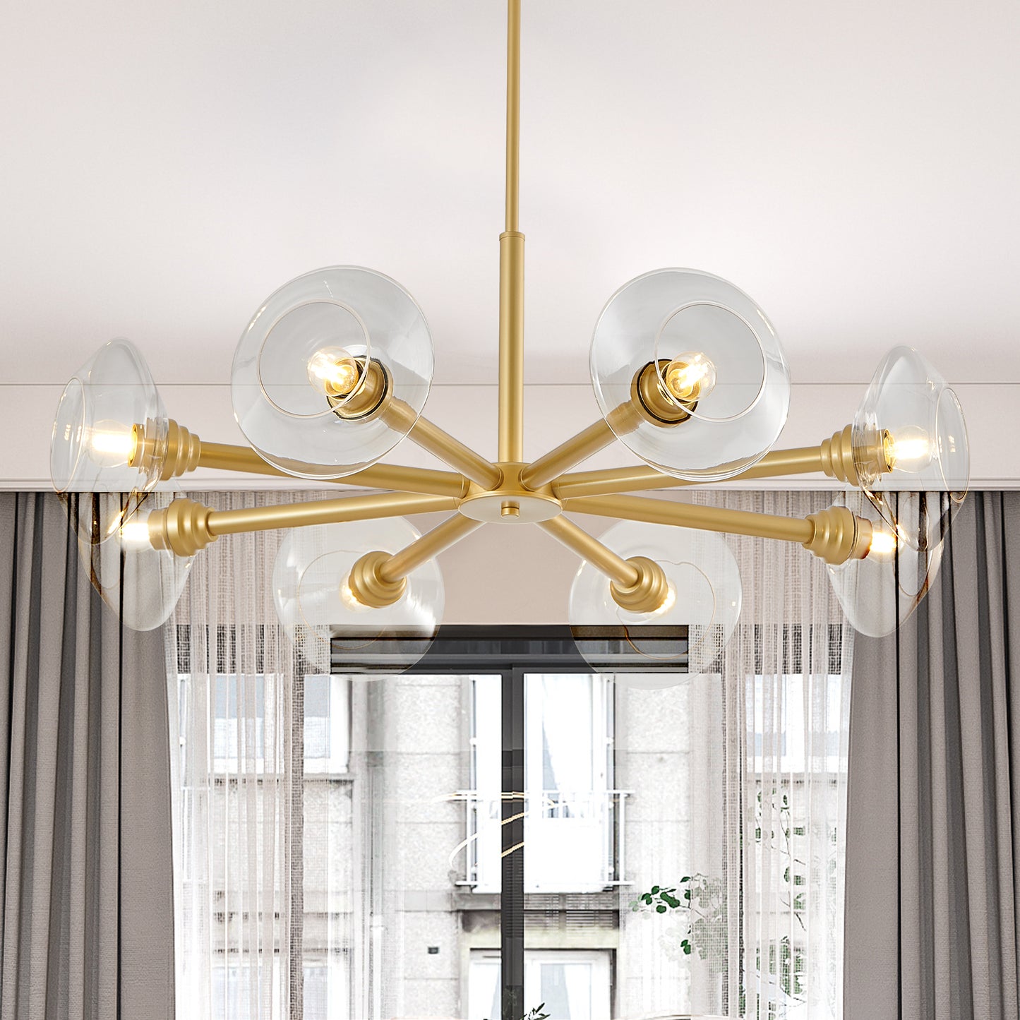 36" Modern Gold 8-Light Sputnik Chandelier – Mid-Century Clear Glass Pendant Light for Dining Room, Living Room & Kitchen
