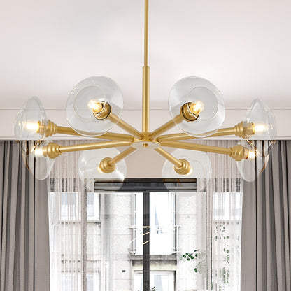 36" Modern Gold 8-Light Sputnik Chandelier – Mid-Century Clear Glass Pendant Light for Dining Room, Living Room & Kitchen