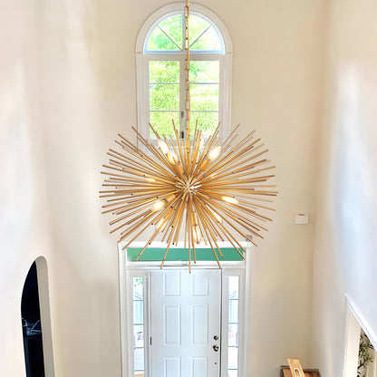 29" Mid-Century Modern 12-Light Gold Sputnik Chandelier – Starburst Pendant Light for Living Room, Dining Room & Foyer