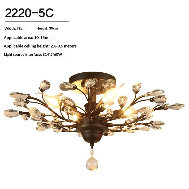 Vintage Crystal Branch Chandelier – Iron LED Pendant Light for Living Room, Dining Room & Bedroom | Black & Gold | 4 & 5 Heads