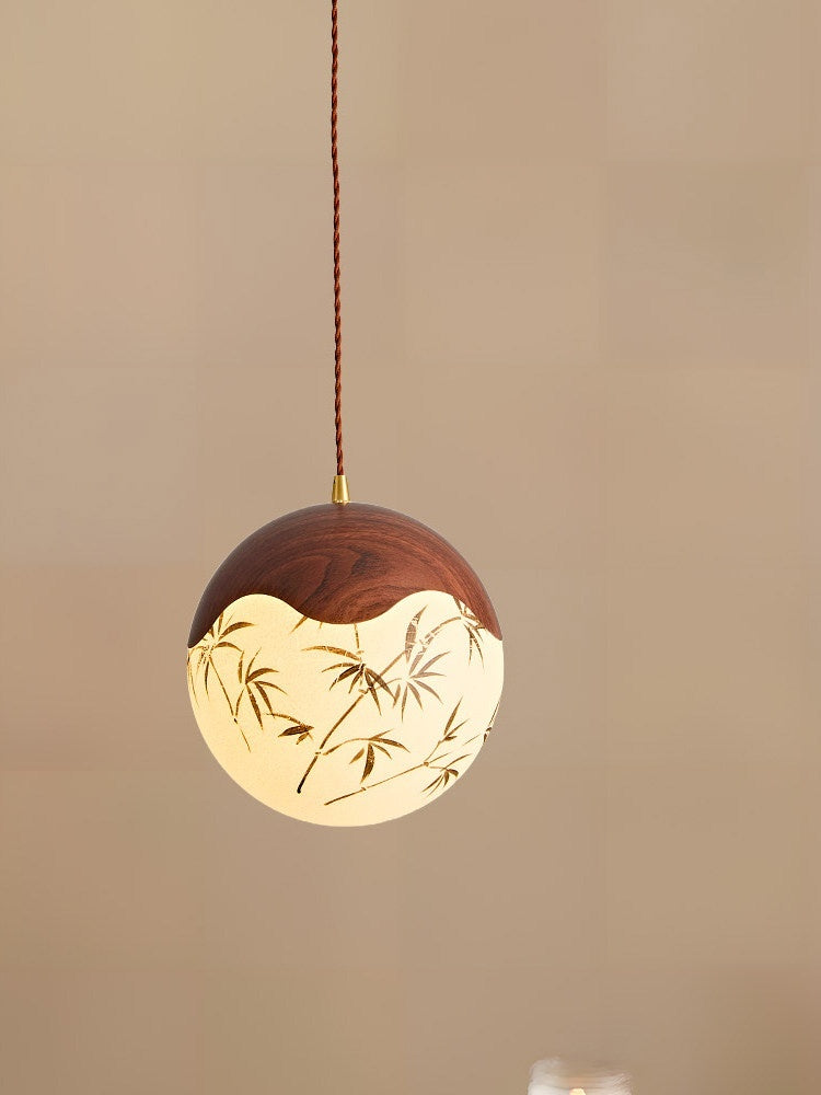 Mid-Century Modern Round Ball Pendant Light – Nordic Walnut Printed Design Chandelier