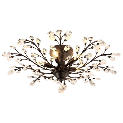 Vintage Crystal Branch Chandelier – Iron LED Pendant Light for Living Room, Dining Room & Bedroom | Black & Gold | 4 & 5 Heads