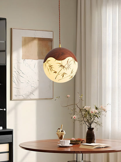 Mid-Century Modern Round Ball Pendant Light – Nordic Walnut Printed Design Chandelier