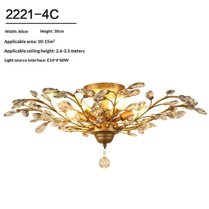 Vintage Crystal Branch Chandelier – Iron LED Pendant Light for Living Room, Dining Room & Bedroom | Black & Gold | 4 & 5 Heads