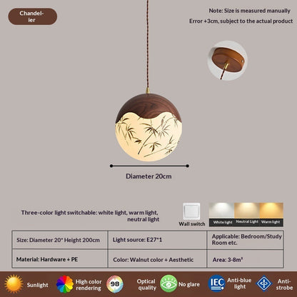 Mid-Century Modern Round Ball Pendant Light – Nordic Walnut Printed Design Chandelier