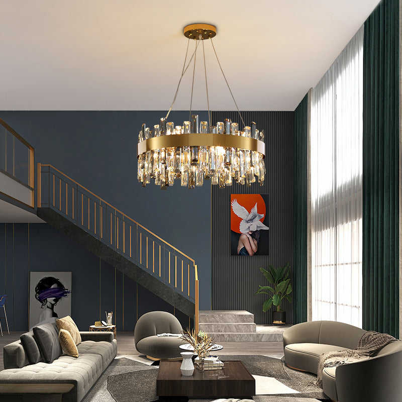 Modern Simple Crystal Chandelier – Stainless Steel Pendant Light for Living Room, Dining Room & Bedroom | 5 Sizes