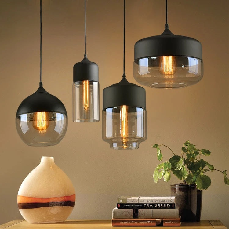 Industrial Glass Chandelier – American Style LED Pendant Light for Bars & Restaurants