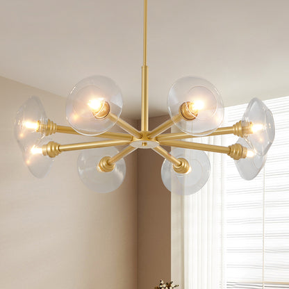 36" Modern Gold 8-Light Sputnik Chandelier – Mid-Century Clear Glass Pendant Light for Dining Room, Living Room & Kitchen