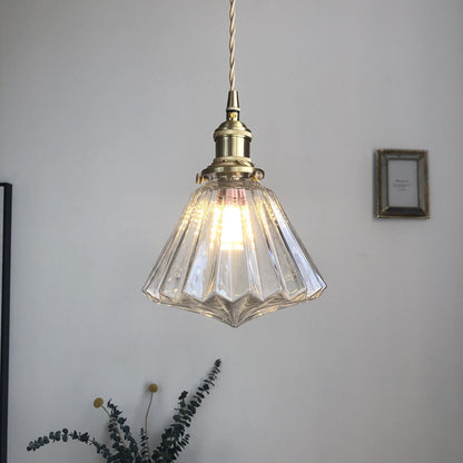 Japanese-Style Brass & Glass Pendant Light – Nordic LED Chandelier for Living Room & Bedroom