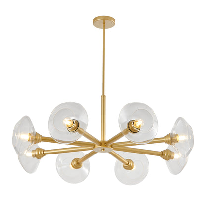 36" Modern Gold 8-Light Sputnik Chandelier – Mid-Century Clear Glass Pendant Light for Dining Room, Living Room & Kitchen