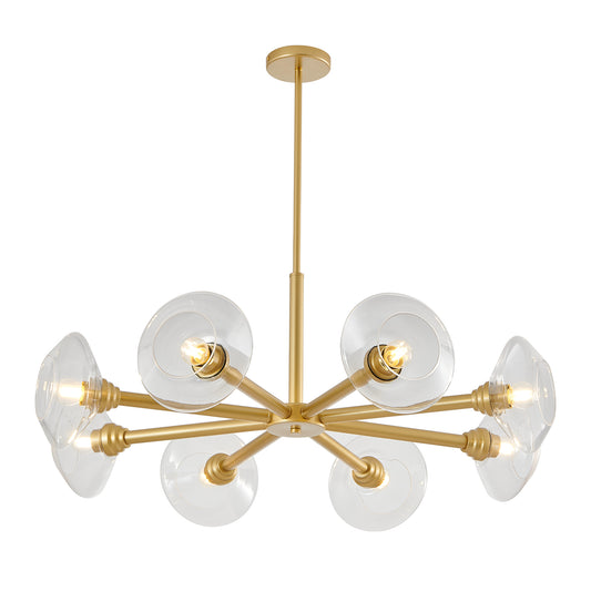 36" Modern Gold 8-Light Sputnik Chandelier – Mid-Century Clear Glass Pendant Light for Dining Room, Living Room & Kitchen
