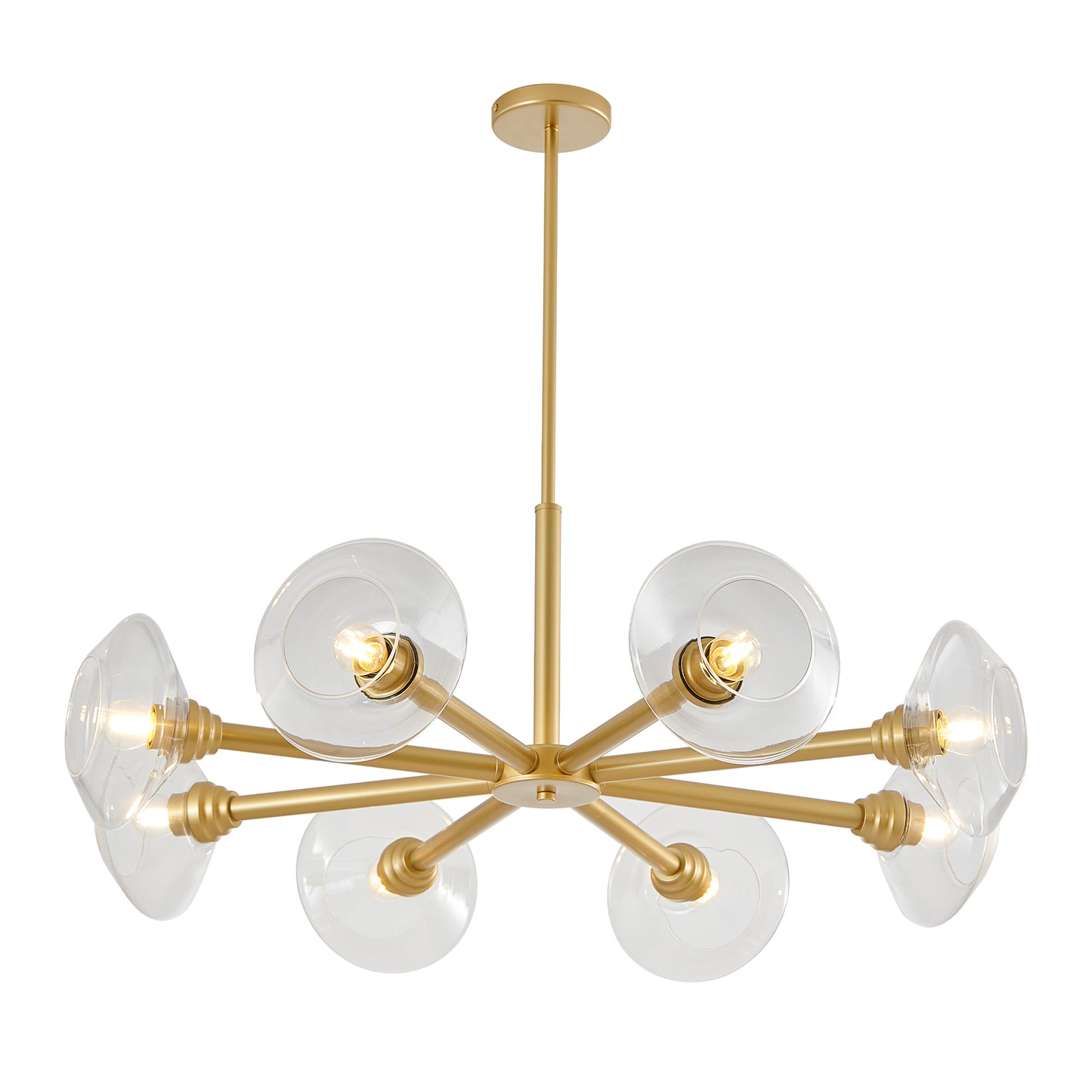 36" Modern Gold 8-Light Sputnik Chandelier – Mid-Century Clear Glass Pendant Light for Dining Room, Living Room & Kitchen