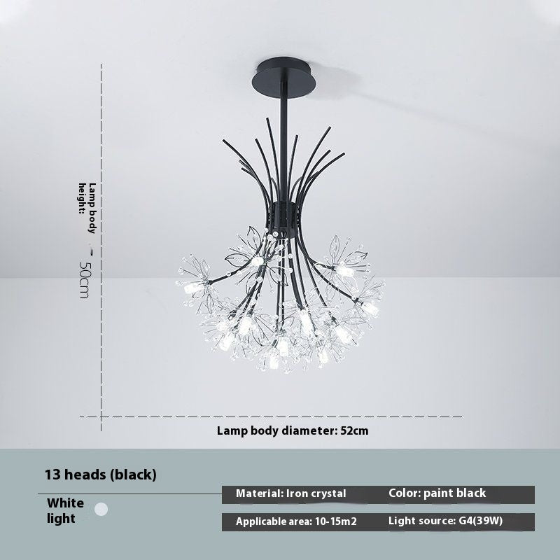 Dandelion Crystal Chandelier – 13-Head LED Light Luxury Pendant Light for Bedroom, Dining Room & Living Room