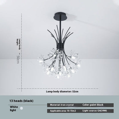 Dandelion Crystal Chandelier – 13-Head LED Light Luxury Pendant Light for Bedroom, Dining Room & Living Room