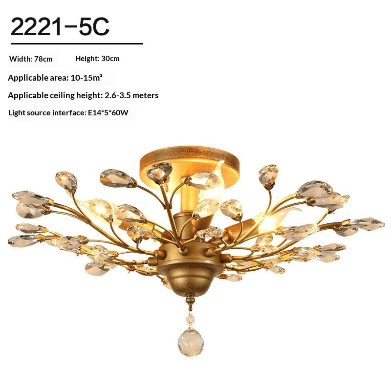 Vintage Crystal Branch Chandelier – Iron LED Pendant Light for Living Room, Dining Room & Bedroom | Black & Gold | 4 & 5 Heads