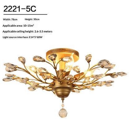 Vintage Crystal Branch Chandelier – Iron LED Pendant Light for Living Room, Dining Room & Bedroom | Black & Gold | 4 & 5 Heads