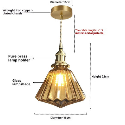 Japanese-Style Brass & Glass Pendant Light – Nordic LED Chandelier for Living Room & Bedroom