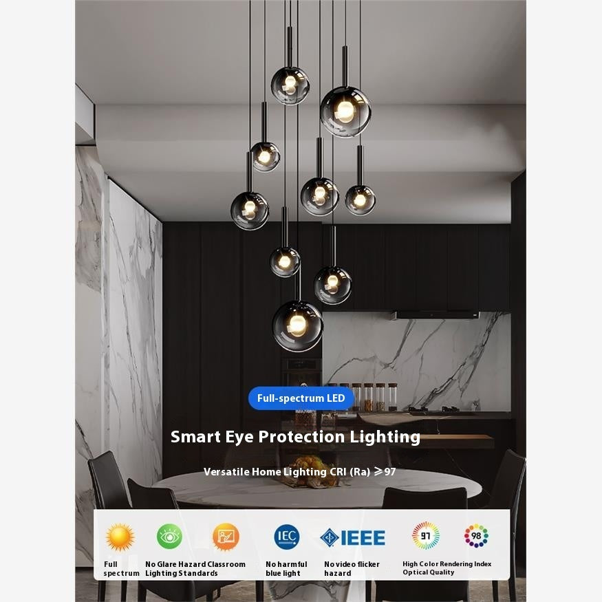 Luxury Rotating Staircase Glass Chandelier – Modern LED Long Pendant Light for High Ceilings & Foyers