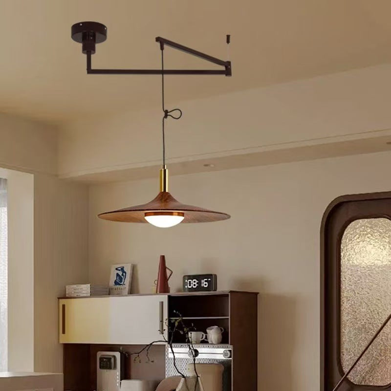 Creative Walnut & Iron LED Chandelier – Nordic Rocker Arm Pendant Light for Dining Room, Living Room & Bedroom