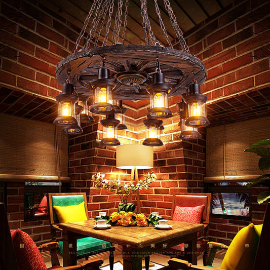 American Retro Bar Chandelier – Creative Industrial Iron & Wood Pendant Light for Bars, Restaurants & Dining Rooms | 17 Styles