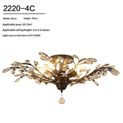 Vintage Crystal Branch Chandelier – Iron LED Pendant Light for Living Room, Dining Room & Bedroom | Black & Gold | 4 & 5 Heads