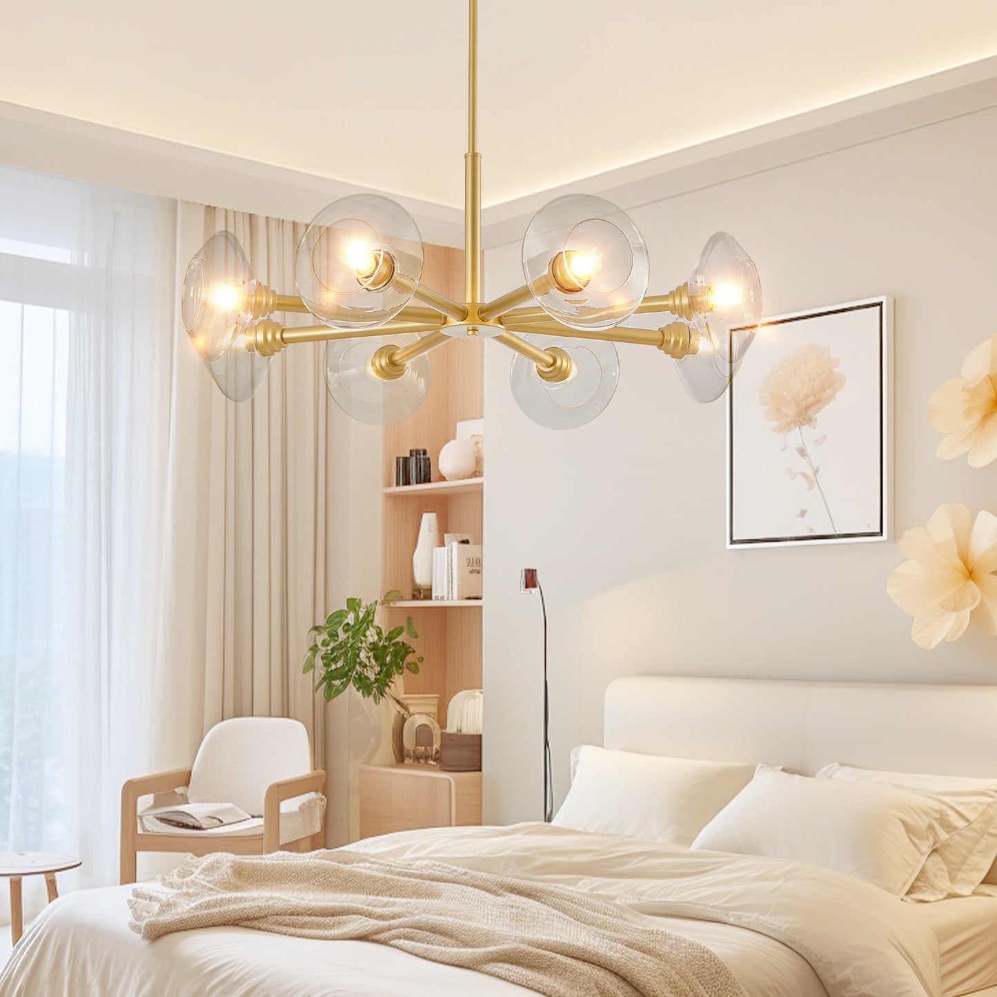 36" Modern Gold 8-Light Sputnik Chandelier – Mid-Century Clear Glass Pendant Light for Dining Room, Living Room & Kitchen