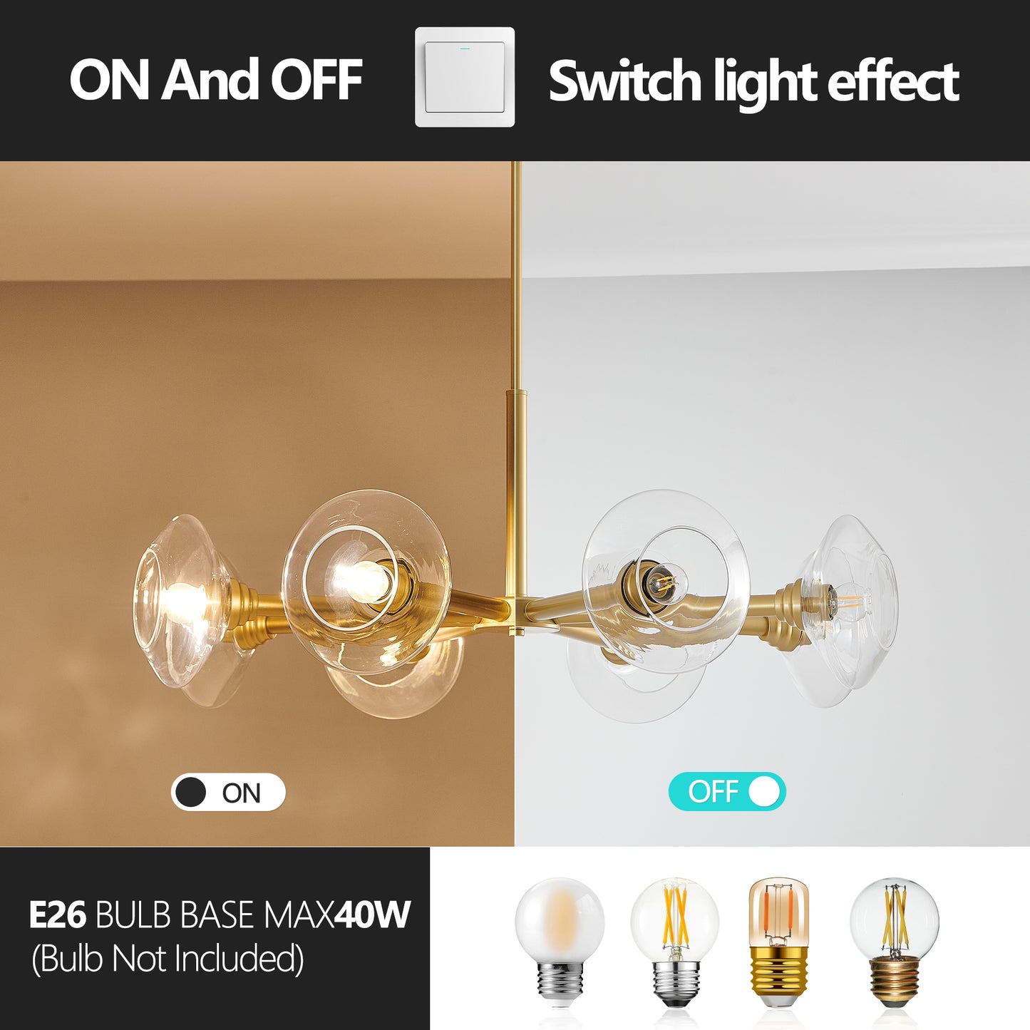 36" Modern Gold 8-Light Sputnik Chandelier – Mid-Century Clear Glass Pendant Light for Dining Room, Living Room & Kitchen
