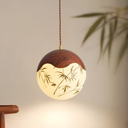 Mid-Century Modern Round Ball Pendant Light – Nordic Walnut Printed Design Chandelier